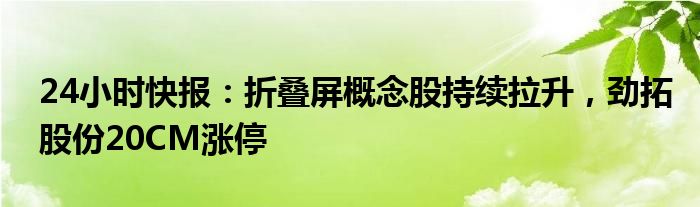 24小时快报：折叠屏概念股持续拉升，劲拓股份20CM涨停