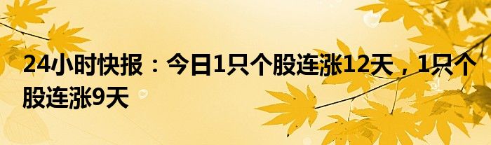 24小时快报：今日1只个股连涨12天，1只个股连涨9天