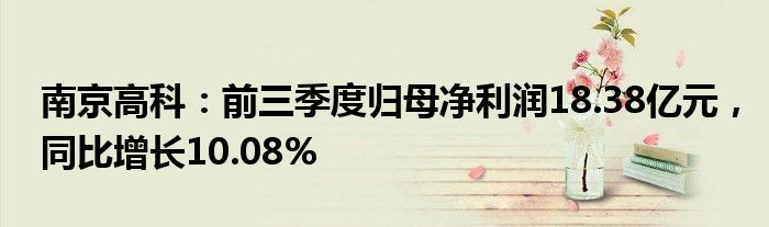 南京高科：前三季度归母净利润18.38亿元，同比增长10.08%