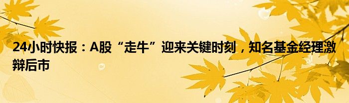 24小时快报：A股“走牛”迎来关键时刻，知名基金经理激辩后市