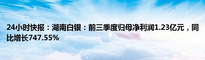 24小时快报：湖南白银：前三季度归母净利润1.23亿元，同比增长747.55%