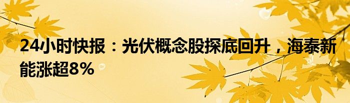 24小时快报：光伏概念股探底回升，海泰新能涨超8%