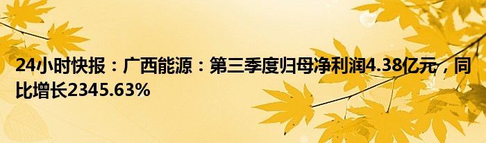 24小时快报：广西能源：第三季度归母净利润4.38亿元，同比增长2345.63%