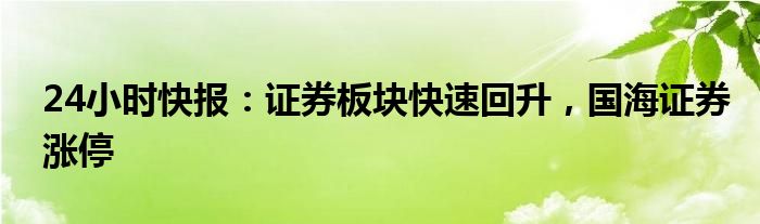 24小时快报：证券板块快速回升，国海证券涨停