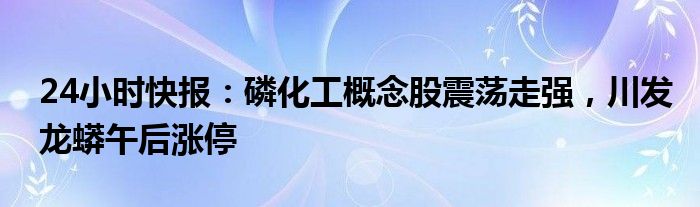 24小时快报：磷化工概念股震荡走强，川发龙蟒午后涨停