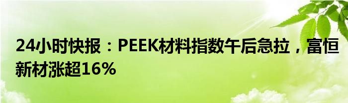 24小时快报：PEEK材料指数午后急拉，富恒新材涨超16%