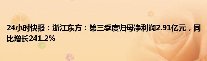 24小时快报：浙江东方：第三季度归母净利润2.91亿元，同比增长241.2%