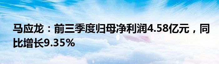 马应龙：前三季度归母净利润4.58亿元，同比增长9.35%