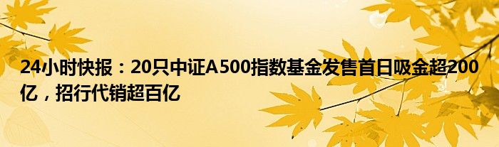 24小时快报：20只中证A500指数基金发售首日吸金超200亿，招行代销超百亿