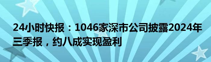 24小时快报：1046家深市公司披露2024年三季报，约八成实现盈利