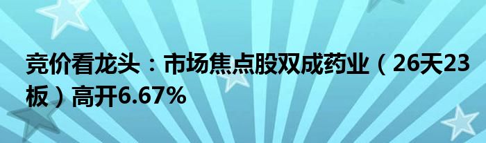 竞价看龙头：市场焦点股双成药业（26天23板）高开6.67%