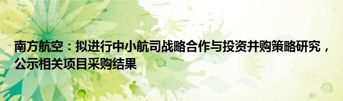 南方航空：拟进行中小航司战略合作与投资并购策略研究，公示相关项目采购结果