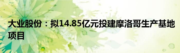 大业股份：拟14.85亿元投建摩洛哥生产基地项目