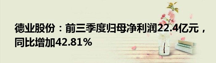 德业股份：前三季度归母净利润22.4亿元，同比增加42.81%