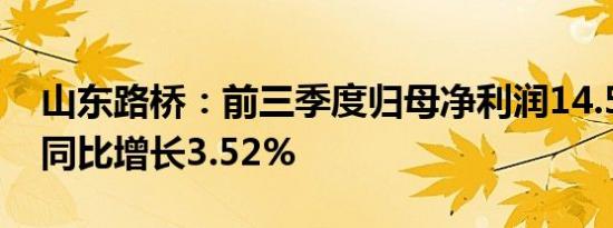 山东路桥：前三季度归母净利润14.56亿元，同比增长3.52%