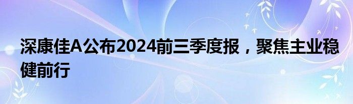 深康佳A公布2024前三季度报，聚焦主业稳健前行