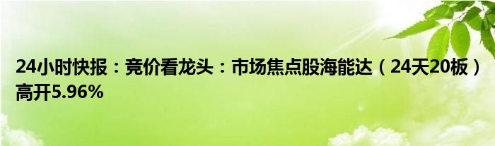 24小时快报：竞价看龙头：市场焦点股海能达（24天20板）高开5.96%