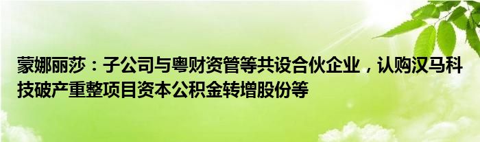 蒙娜丽莎：子公司与粤财资管等共设合伙企业，认购汉马科技破产重整项目资本公积金转增股份等