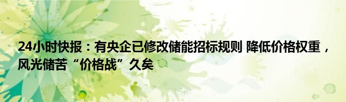 24小时快报：有央企已修改储能招标规则 降低价格权重，风光储苦“价格战”久矣