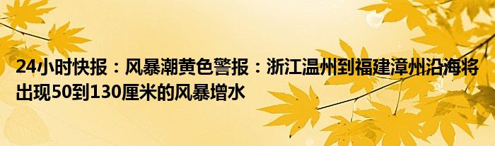 24小时快报：风暴潮黄色警报：浙江温州到福建漳州沿海将出现50到130厘米的风暴增水