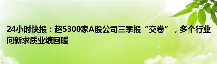 24小时快报：超5300家A股公司三季报“交卷”，多个行业向新求质业绩回暖