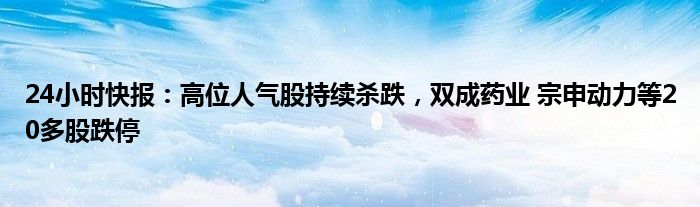 24小时快报：高位人气股持续杀跌，双成药业 宗申动力等20多股跌停