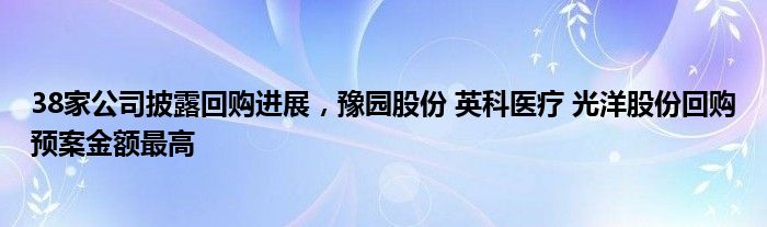 38家公司披露回购进展，豫园股份 英科医疗 光洋股份回购预案金额最高