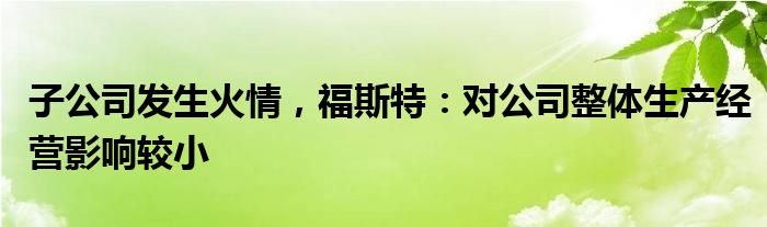 子公司发生火情，福斯特：对公司整体生产经营影响较小