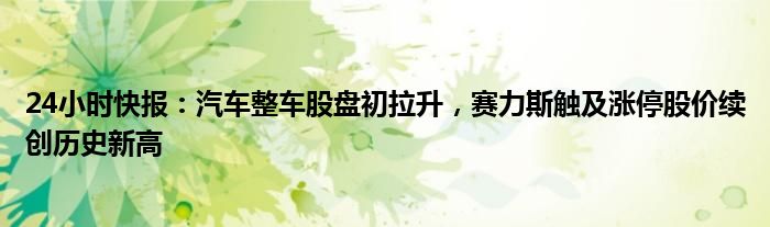 24小时快报：汽车整车股盘初拉升，赛力斯触及涨停股价续创历史新高