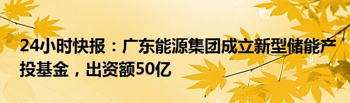 24小时快报：广东能源集团成立新型储能产投基金，出资额50亿