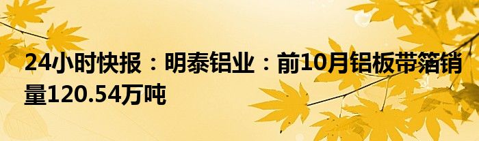 24小时快报：明泰铝业：前10月铝板带箔销量120.54万吨