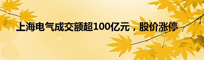 上海电气成交额超100亿元，股价涨停