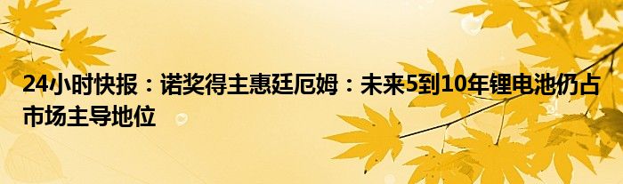 24小时快报：诺奖得主惠廷厄姆：未来5到10年锂电池仍占市场主导地位