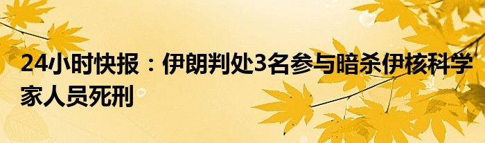 24小时快报：伊朗判处3名参与暗杀伊核科学家人员死刑