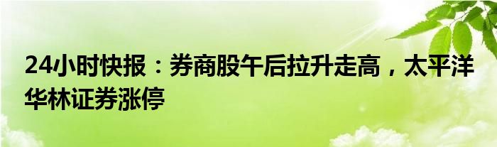 24小时快报：券商股午后拉升走高，太平洋 华林证券涨停