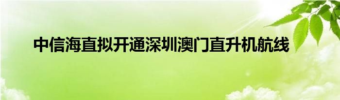 中信海直拟开通深圳澳门直升机航线