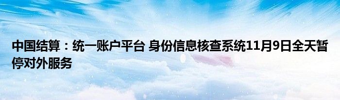 中国结算：统一账户平台 身份信息核查系统11月9日全天暂停对外服务