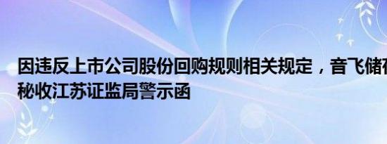 因违反上市公司股份回购规则相关规定，音飞储存及公司董秘收江苏证监局警示函