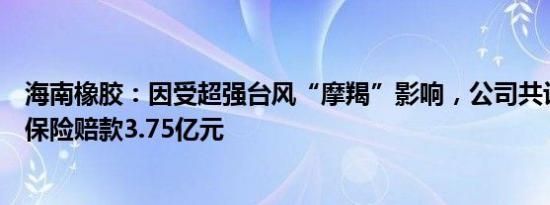 海南橡胶：因受超强台风“摩羯”影响，公司共计收到预付保险赔款3.75亿元