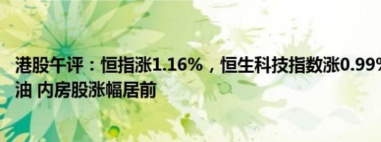 港股午评：恒指涨1.16%，恒生科技指数涨0.99%，航空 石油 内房股涨幅居前