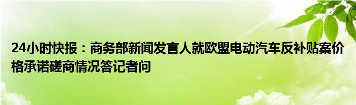 24小时快报：商务部新闻发言人就欧盟电动汽车反补贴案价格承诺磋商情况答记者问