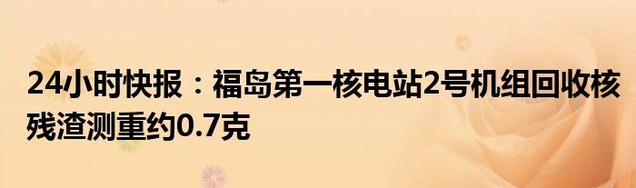 24小时快报：福岛第一核电站2号机组回收核残渣测重约0.7克