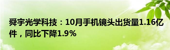 舜宇光学科技：10月手机镜头出货量1.16亿件，同比下降1.9%