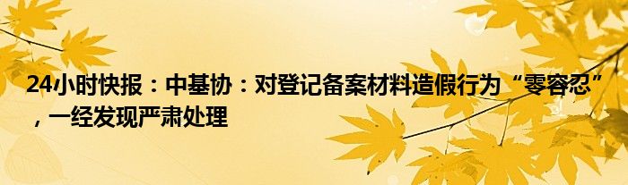 24小时快报：中基协：对登记备案材料造假行为“零容忍”，一经发现严肃处理