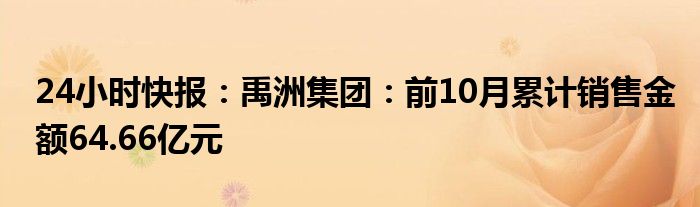 24小时快报：禹洲集团：前10月累计销售金额64.66亿元