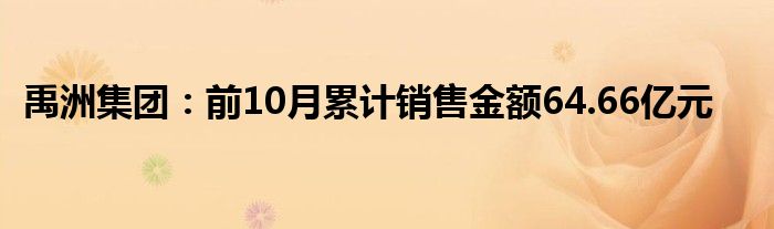 禹洲集团：前10月累计销售金额64.66亿元