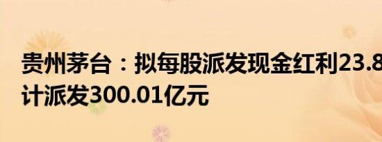 贵州茅台：拟每股派发现金红利23.88元，合计派发300.01亿元