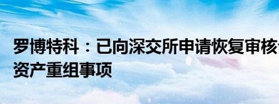 罗博特科：已向深交所申请恢复审核公司重大资产重组事项