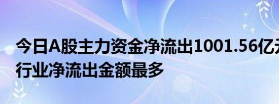 今日A股主力资金净流出1001.56亿元，金融行业净流出金额最多