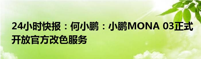 24小时快报：何小鹏：小鹏MONA 03正式开放官方改色服务